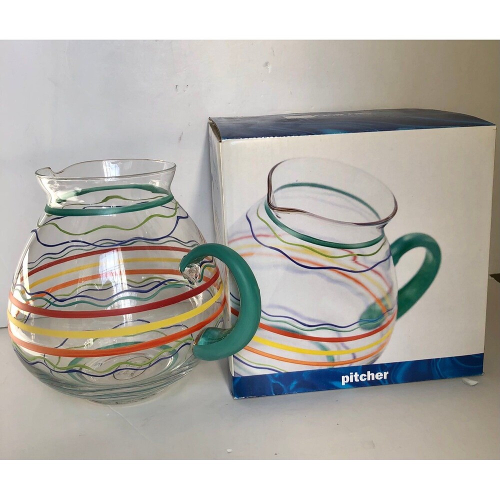 JCPenney  Home Collection Pitcher Stripe Glass 2.5 qt. Hand Painted - Picture 2 of 7